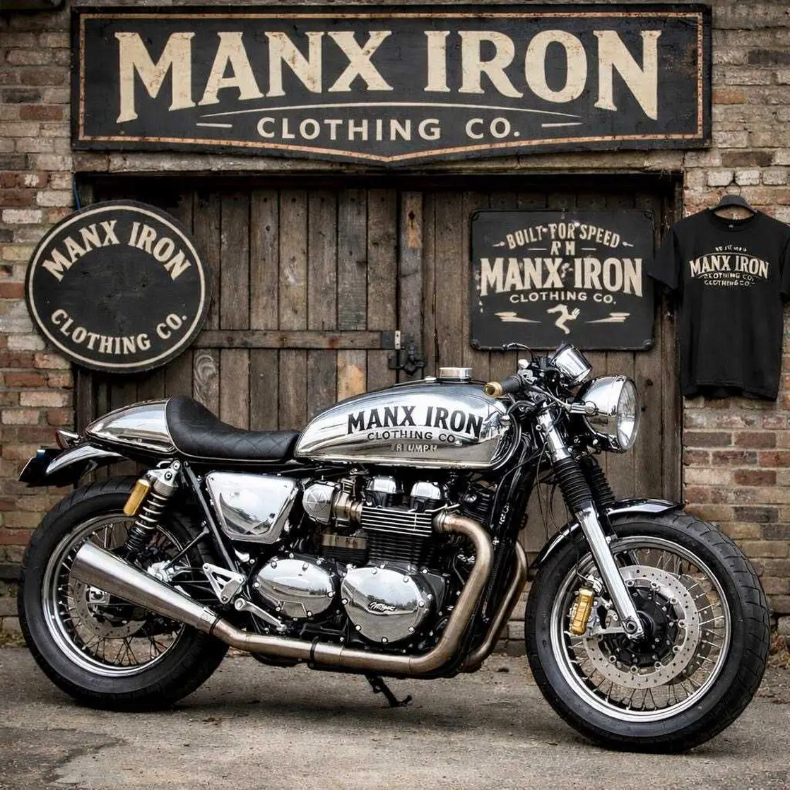 Manx Iron store front with motorcycle